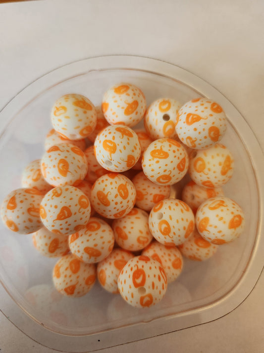 15mm Printed Silicone Beads- Pumpkins