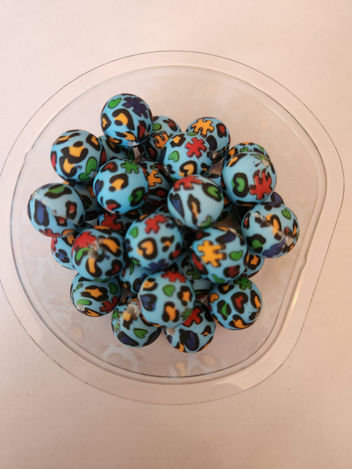 15mm Printed Silicone Beads-Leopard Autisim Awareness Puzzles