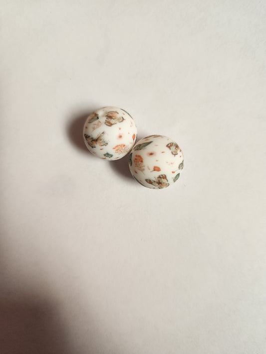 15mm Printed Silicone Beads- Floral Butterfly