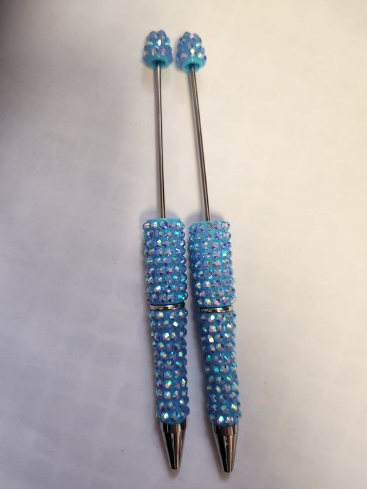 Beadable Rhinestone Pen Blanks- Light Blue