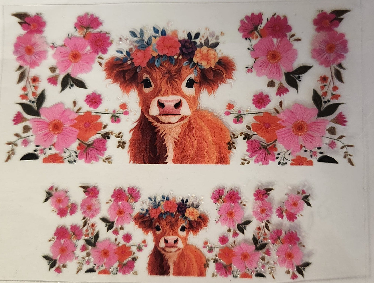 UVDTF Mini Tumbler Keychain Wrap (single) Cow & Flowers