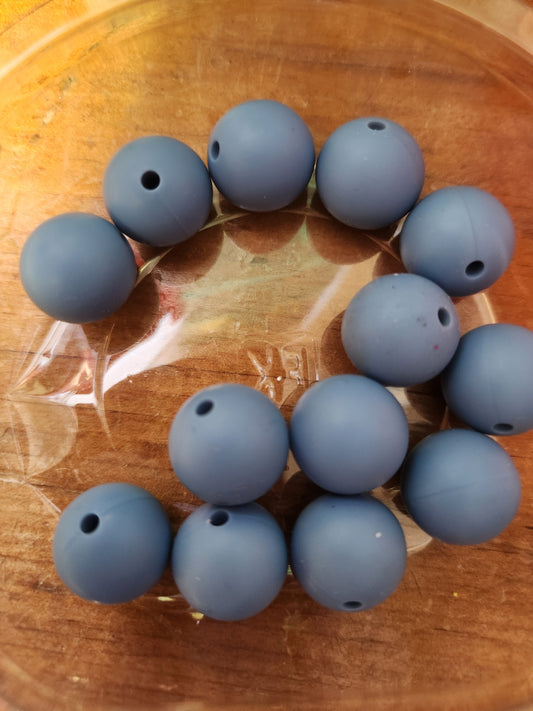 15mm Silicone Beads- Dusty Blue