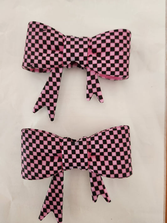 Silicone Large Bow - Pink Checkered