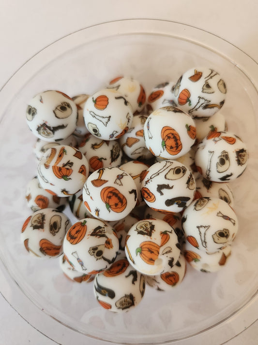 15mm Printed Silicone Beads- Spooky/Fall Season