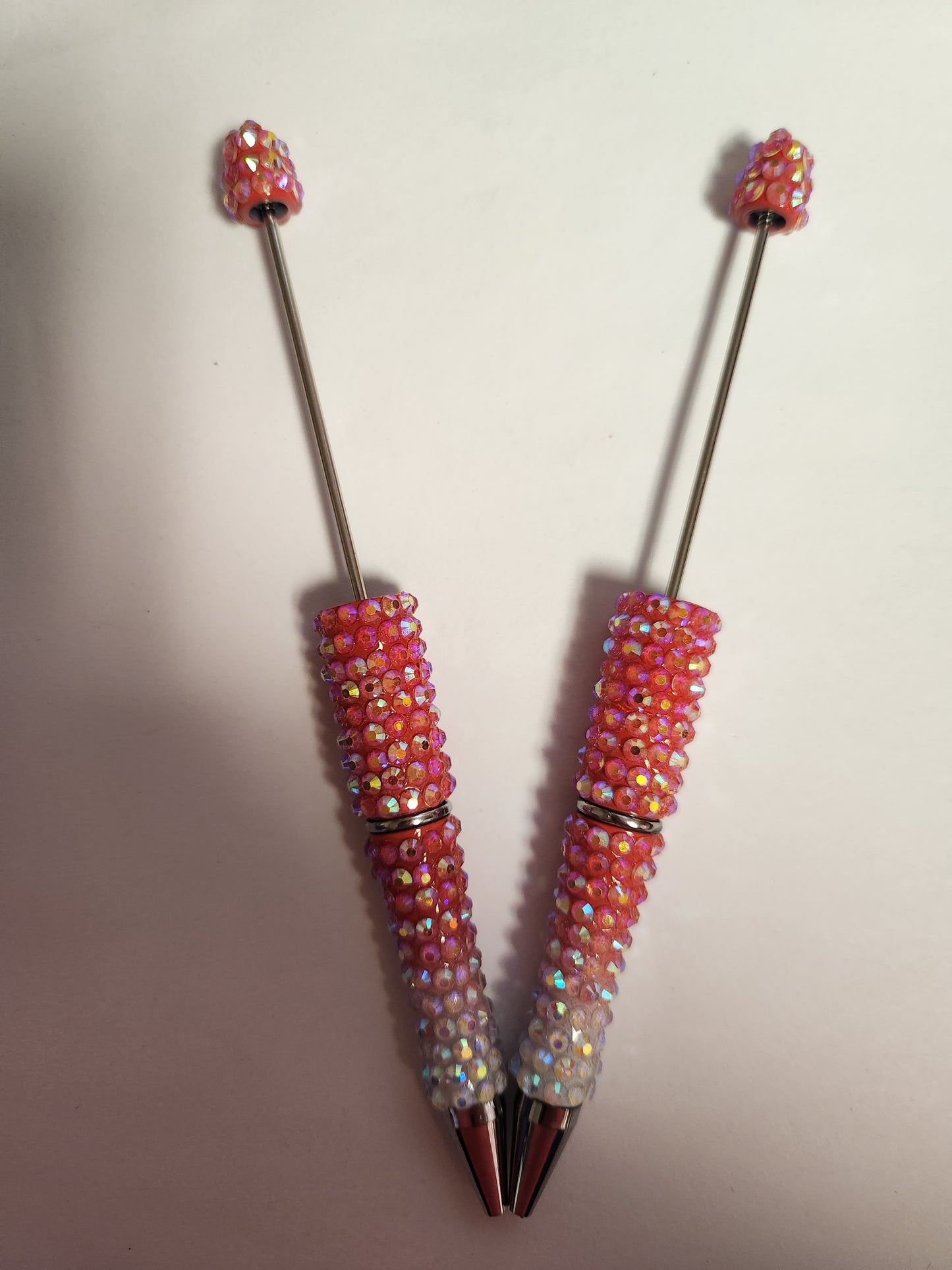 Beadable Rhinestone Pen Blanks- Red & White