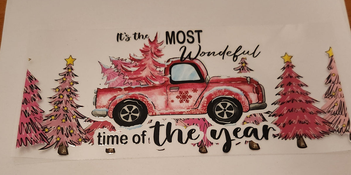 UVDTF 16oz Cup Wrap- Pink Xmas Truck