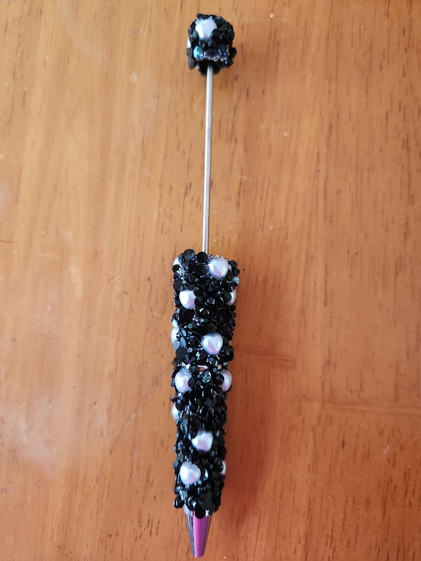 Beadable Fancy Pen Blanks- Black Rhinestone & Pearls
