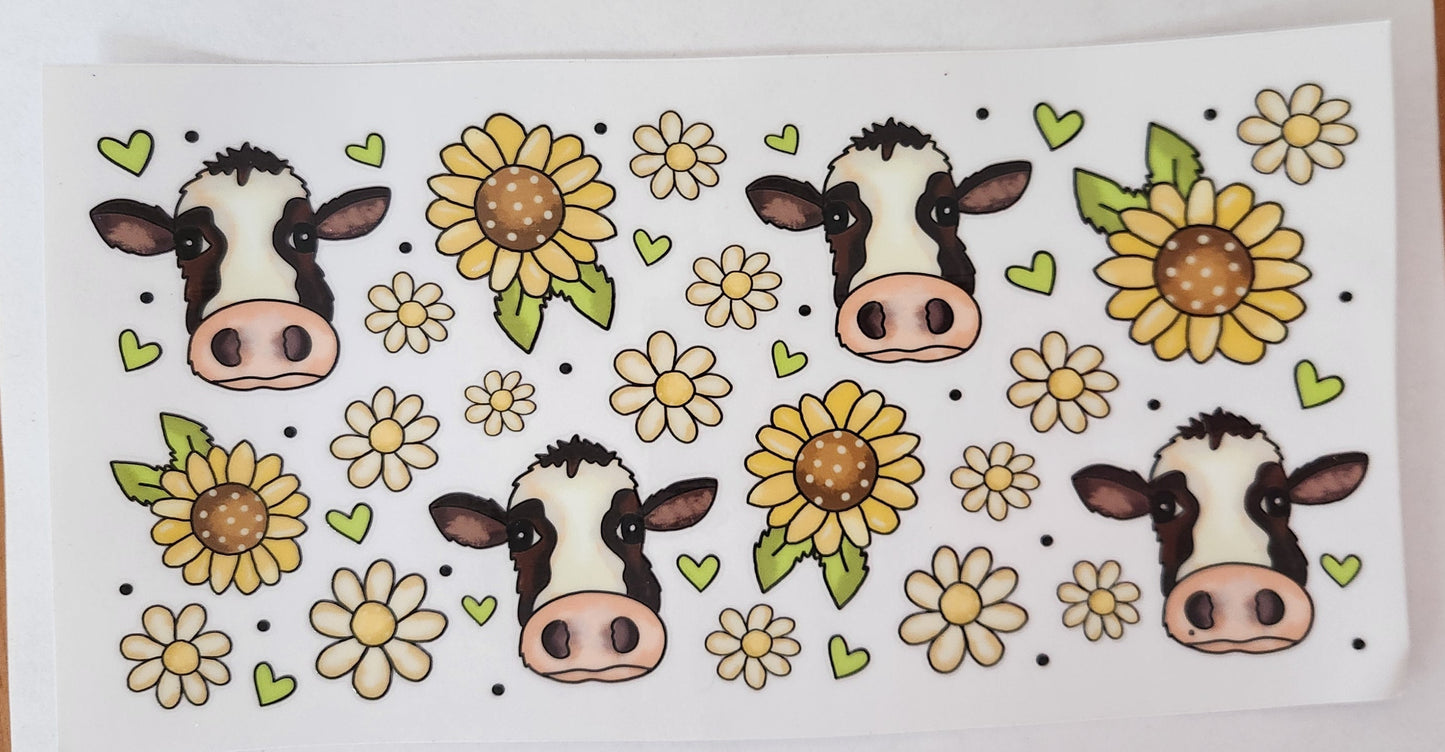 UVDTF Wrap 16oz- Cow Heads & Flowers