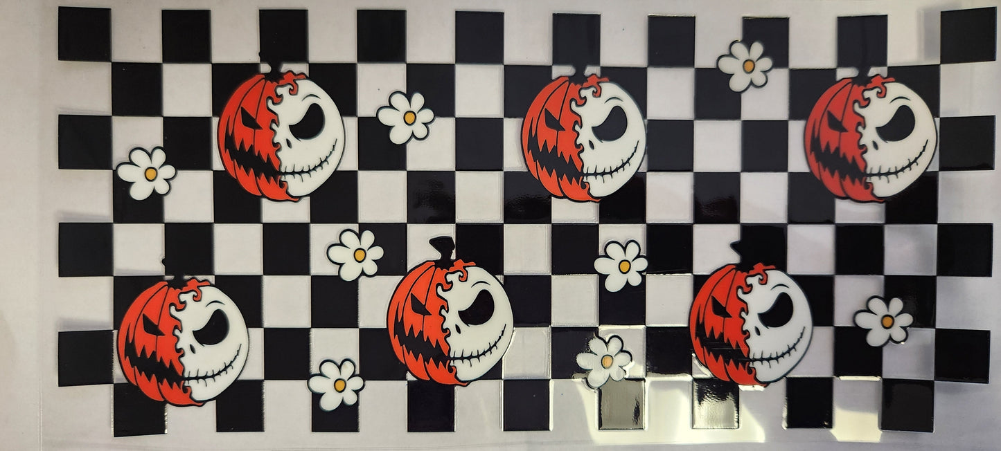 UVDTF Wrap 16oz- Pumpkin Face Checkered