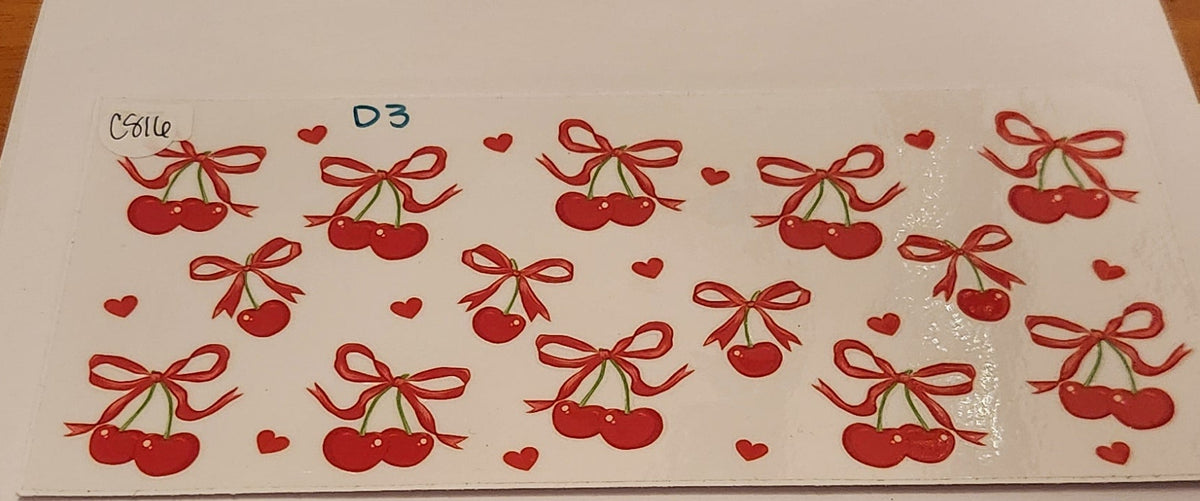 UVDTF 16oz Cup Wrap- Cherries Bows & Hearts