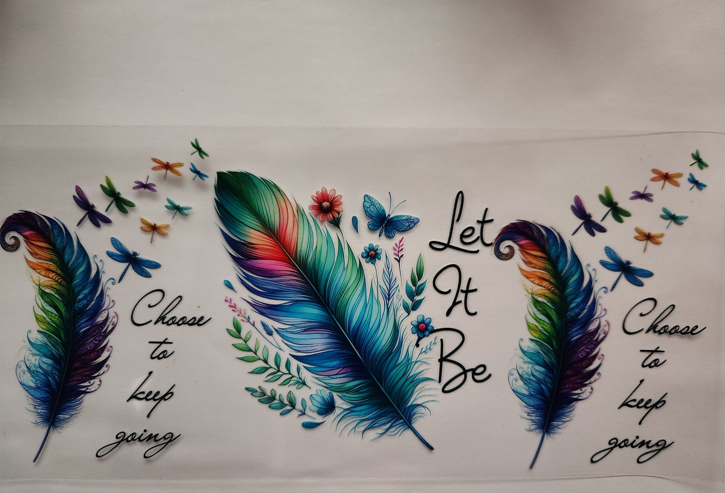 UVDTF Cup Wrap Let it Be feathers