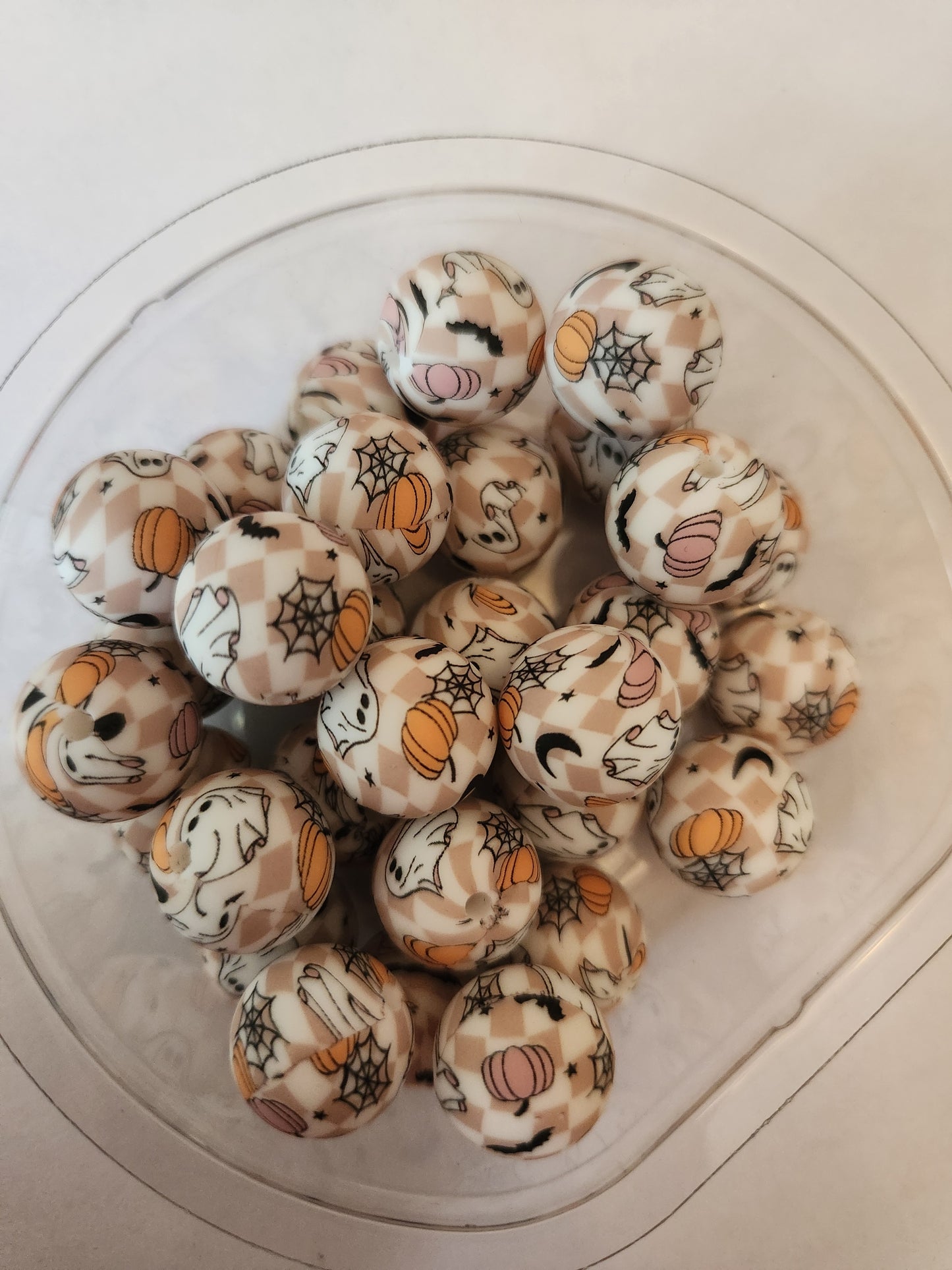 15mm Printed Silicone Beads-Checkered Ghosties & Bats