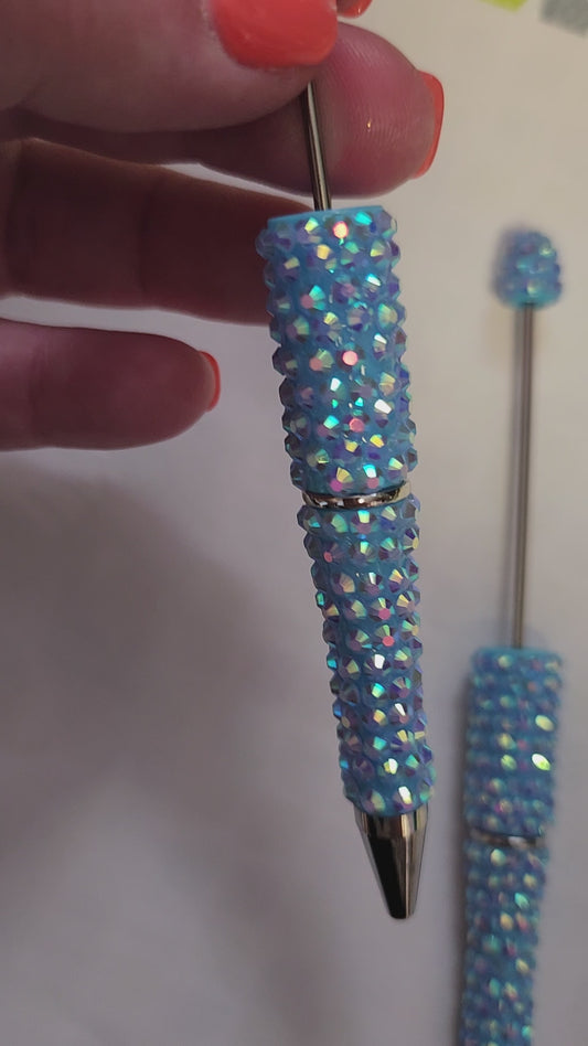 Beadable Rhinestone Pen Blanks- Light Blue