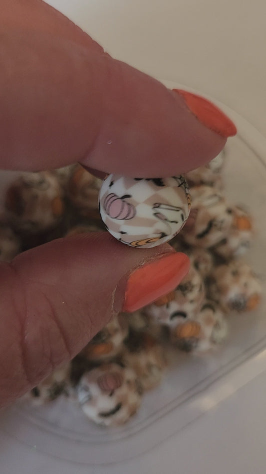 15mm Printed Silicone Beads-Checkered Ghosties & Bats
