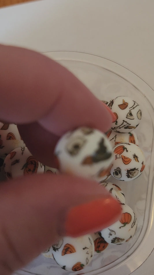 15mm Printed Silicone Beads- Spooky/Fall Season