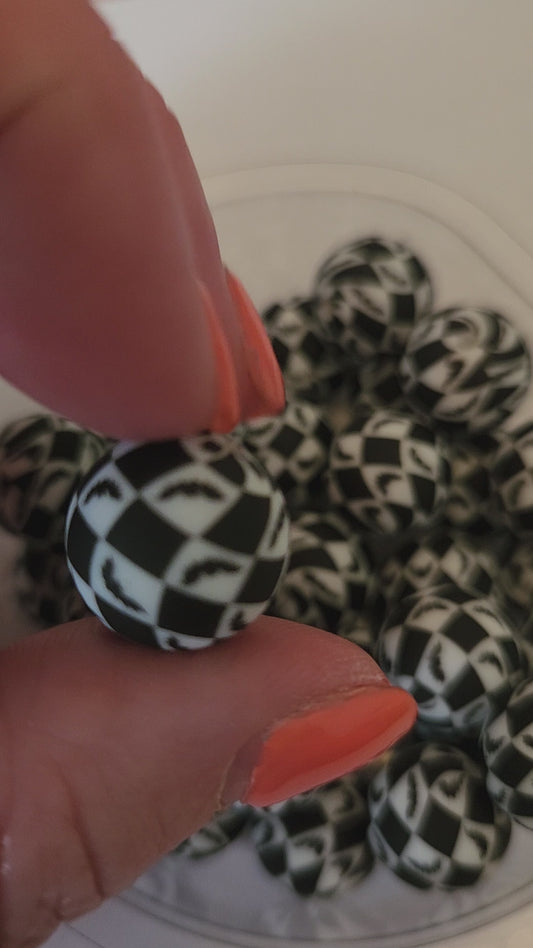 15mm Printed Silicone Beads- Checkered Bats