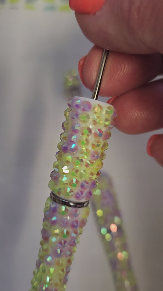 Beadable Rhinestone Pen Blanks- Multi - yellow