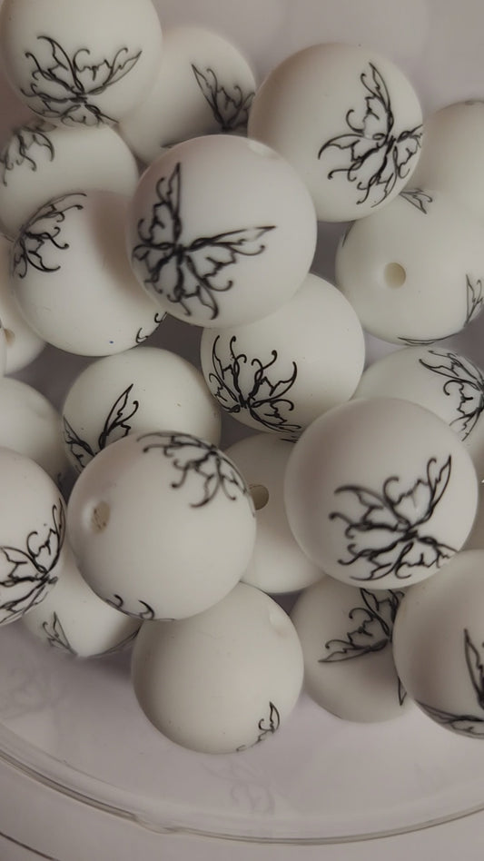 15mm Printed Silicone Beads- Butterfly