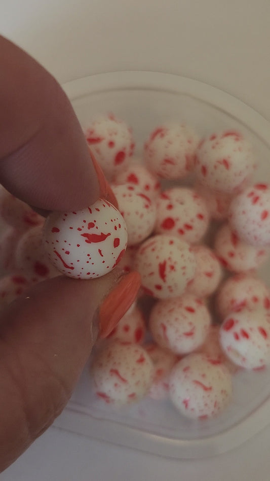 15mm Printed Silicone Beads- Red Splatter
