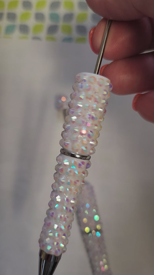Beadable Rhinestone Pen Blanks- White