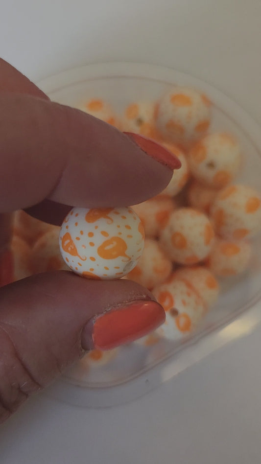 15mm Printed Silicone Beads- Pumpkins