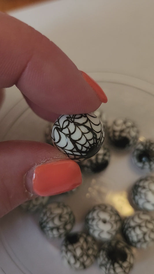 15mm Printed Silicone Beads- Spider & Web
