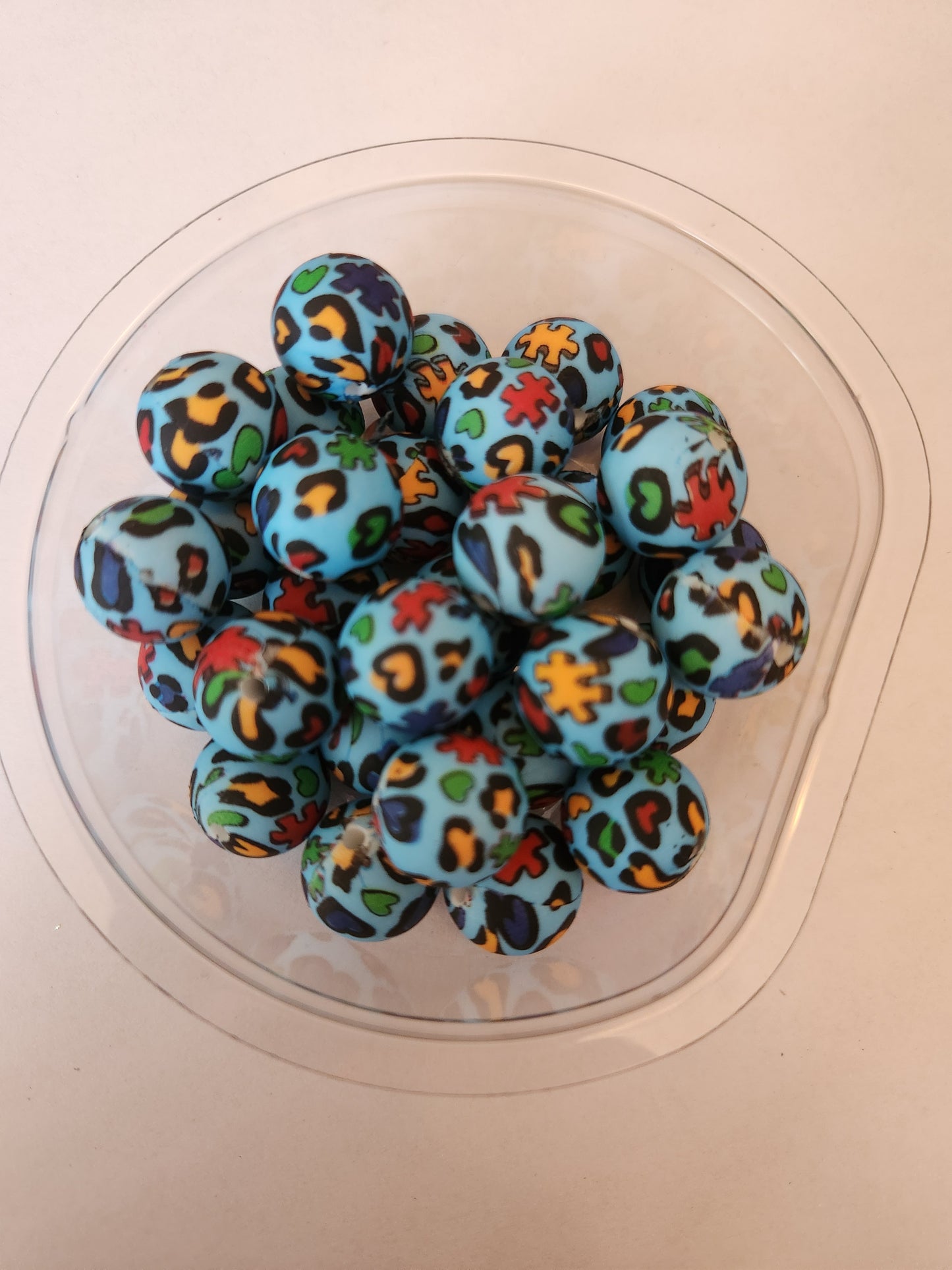 15mm Printed Silicone Beads-Leopard Autisim Awareness Puzzles