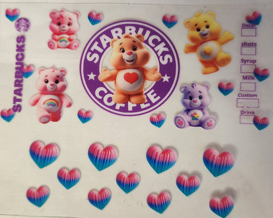 UVDTF Mini Tumbler Keychain Wrap (single) Starbies Care Bears