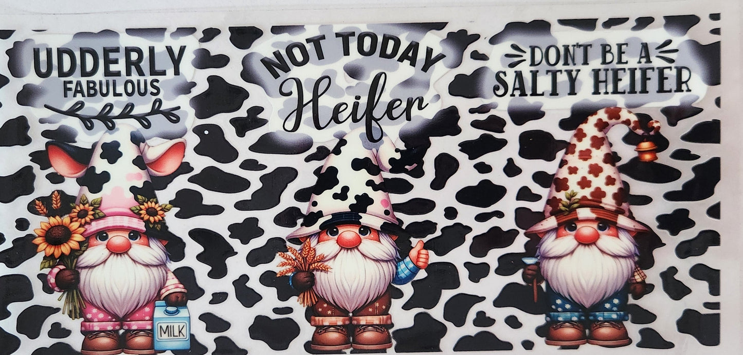 UVDTF Wrap 16oz- Not Today Gnomes Cow Print
