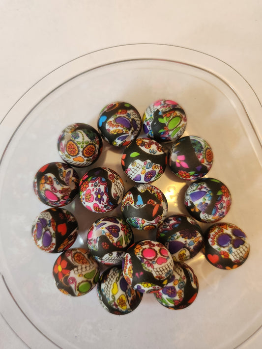 15mm Printed Silicone Beads-Sugar Skulls