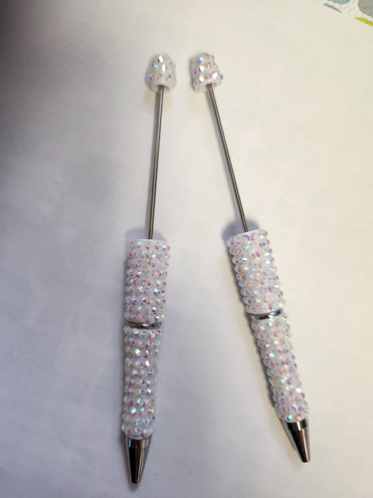 Beadable Rhinestone Pen Blanks- White