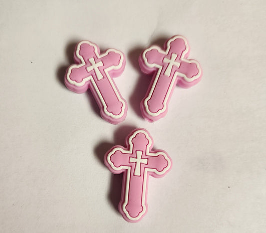 2D Silicone Focal- Pink Cross
