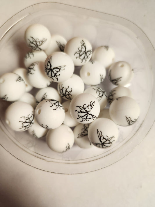15mm Printed Silicone Beads- Butterfly