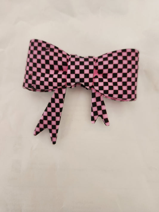 Silicone Large Bow - Pink Checkered