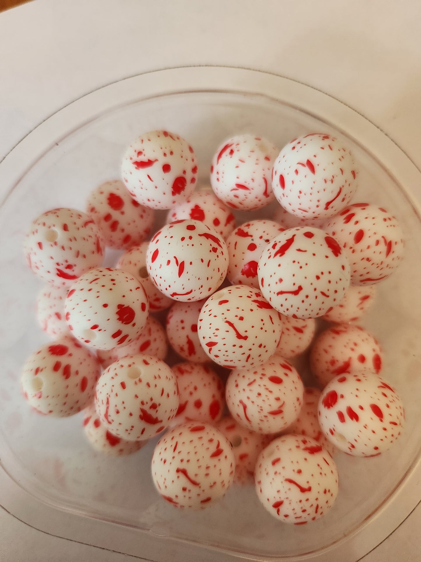 15mm Printed Silicone Beads- Red Splatter