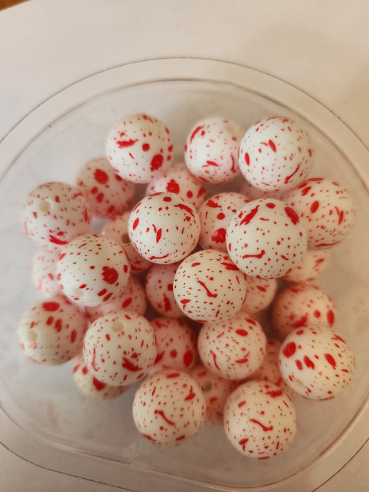 15mm Printed Silicone Beads- Red Splatter