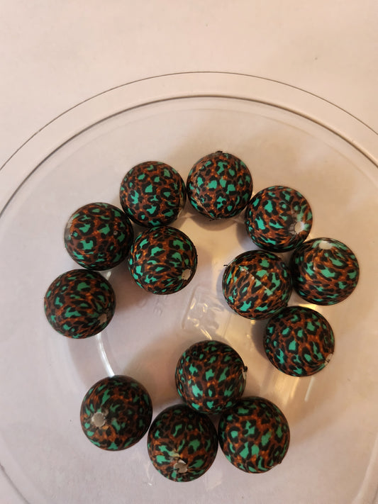 15mm Printed Silicone Beads- Leopard Print