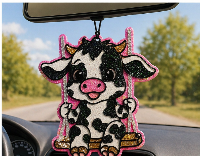 Custom Freshie- Cow on Swing