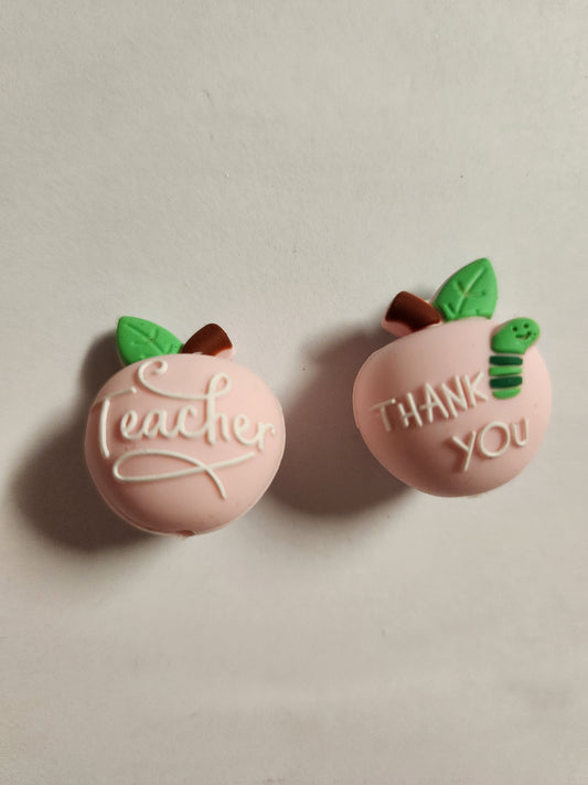 3D Silicone Focal- Pink Teacher Apple (Double Sided)