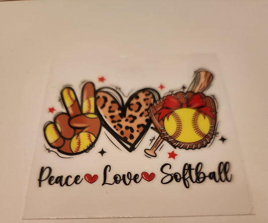 UVDTF Decal- Peace Love Softball