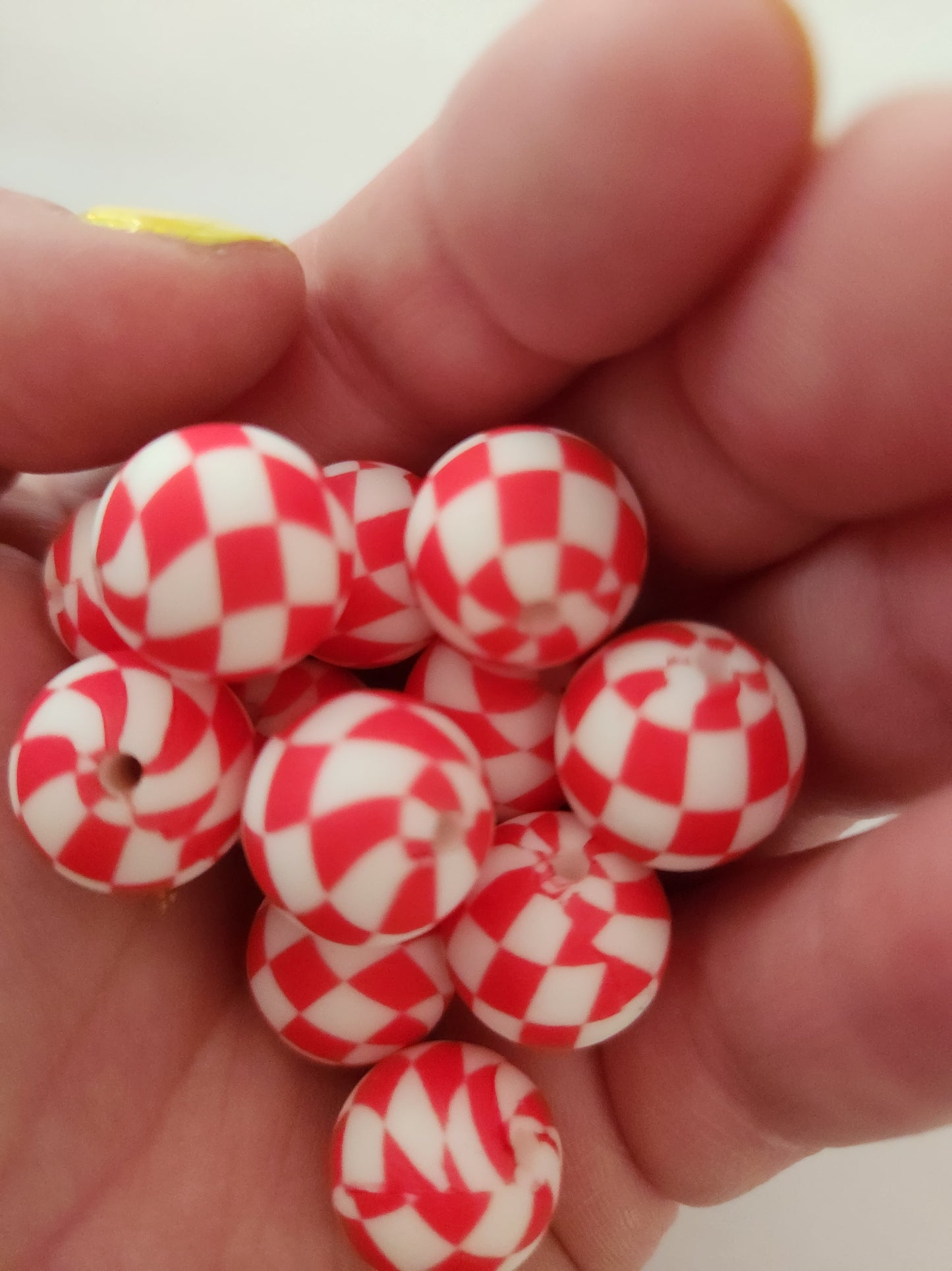 15mm Silicone Beads- Red Checkered