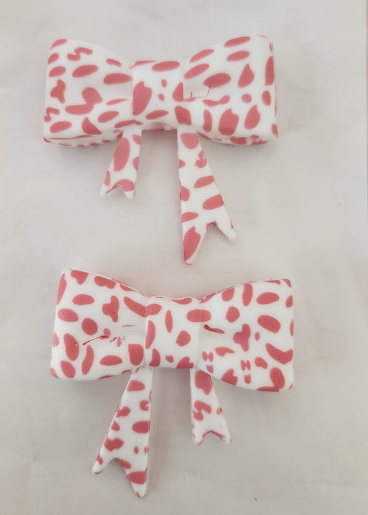 Silicone Large Bow - Pink Cow Print