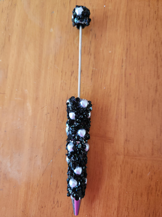 Beadable Fancy Pen Blanks- Black Rhinestone & Pearls