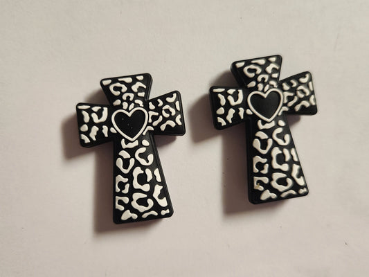 2D Silicone Focal- Black & White Cross