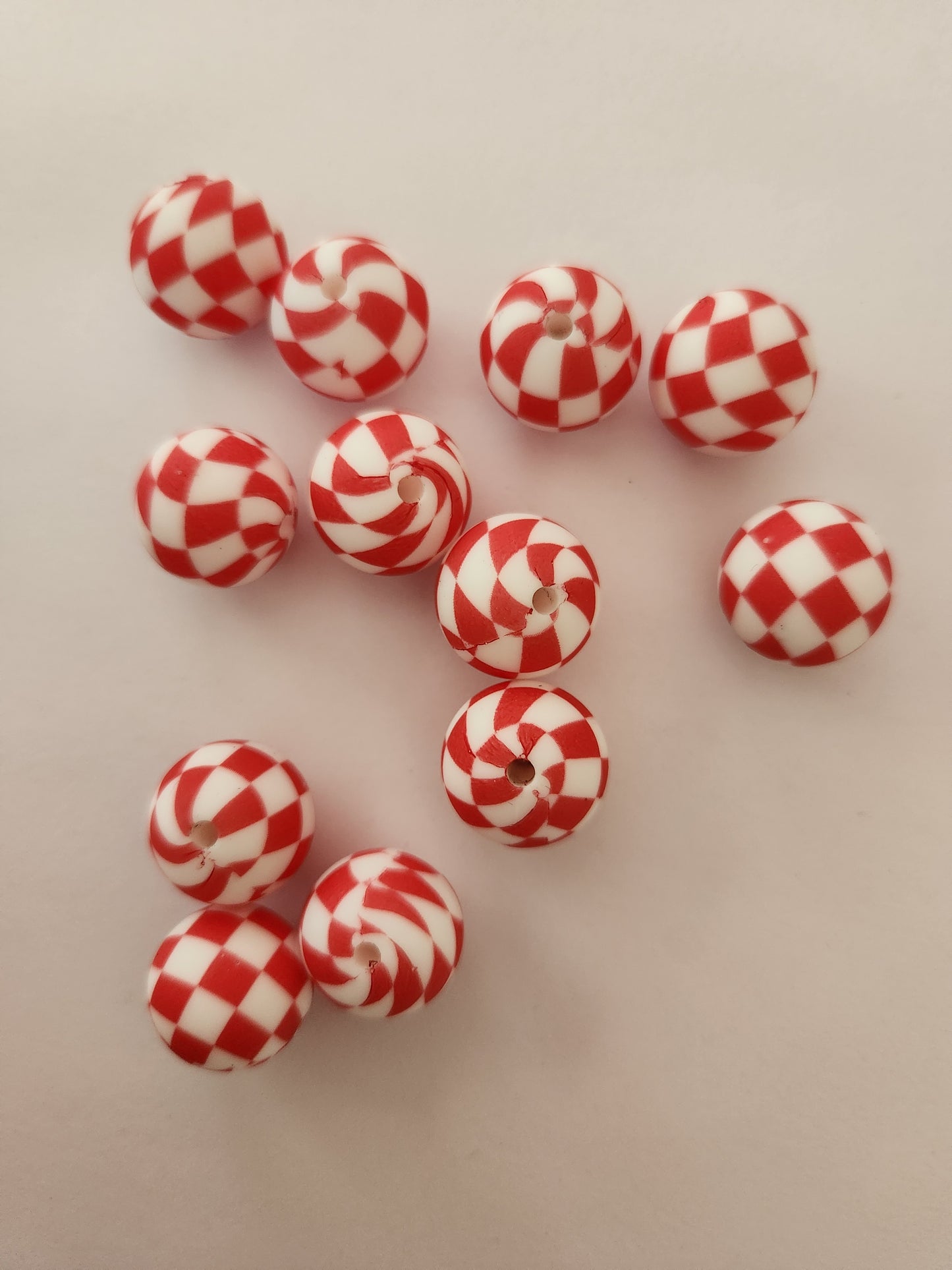 15mm Silicone Beads- Red Checkered