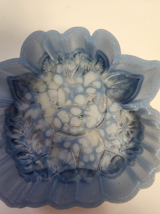 DESTASH MOLD- Cow with flowers